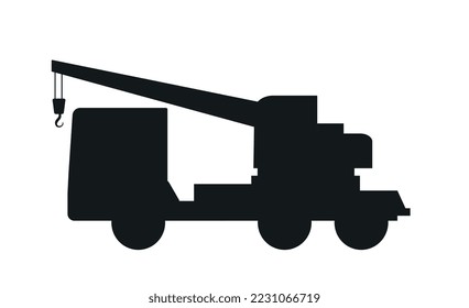 Icono de equipo de construcción. Silhouette de cargador y grúa para el transporte de bienes y construcción de edificios. Pegatina para redes sociales y mensajeros instantáneos. Dibujo vectorial plano de dibujos animados