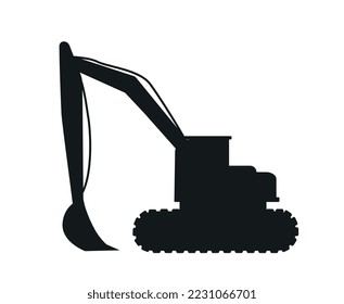Construction equipment icon. Tractor or bulldozer, machine with bucket for digging earth and cleaning area from debris and trash. Poster or banner for website. Cartoon flat vector illustration