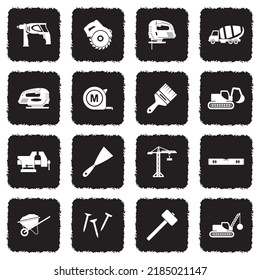 Construction Equipment Icons. Grunge Black Flat Design. Vector Illustration.