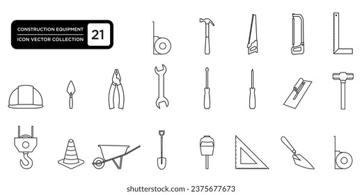 construction equipment, icons, saw, hammer, meter, helmet, screwdriver, screw, ruler, which can be easily edited and resized, modern vector graphic logo template.