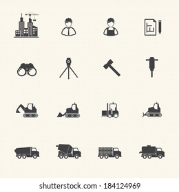 Construction equipment icons set