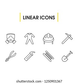 Construction equipment icons set with hammer, pliers and ladder elements. Set of construction equipment icons and workshop concept. Editable vector elements for logo app UI design.