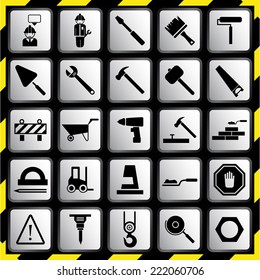 Construction equipment icons set. Icon Tools.