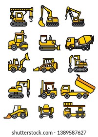 Construction equipment icons vector set