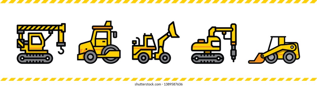 Construction equipment icons vector set