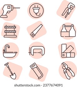 Construction equipment, illustration or icon, vector on white background.