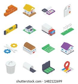 Construction Equipment Isometric Icons pack 