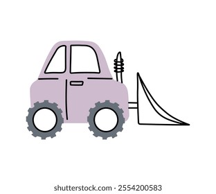 Construction equipment for kids. Cute doodle bulldozer on a white background. Bulldozer icon. Vector