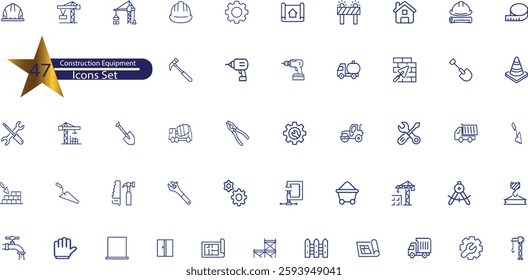 Construction Equipment and Materials Line Editable Icons set