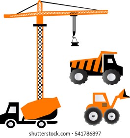 Construction equipment on a white background