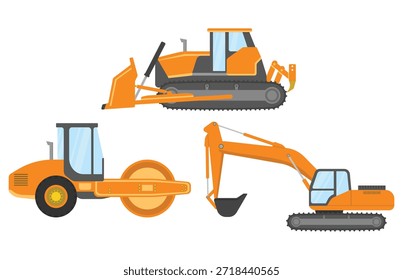 Conjunto de equipos de construcción Bulldozer de vista isométrica