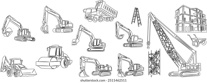 Construction equipment set on white background, vector