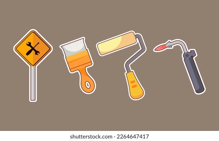 Iconos vectores de pegatinas de equipo de construcción