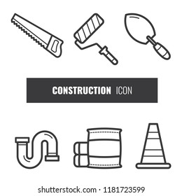 construction equipment  tools set line arts outline black icon vector template