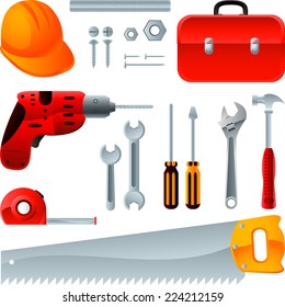 Construction equipment tools, vector icons