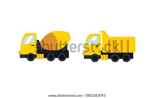 Construction equipment truck vehicle\
power tools heavy machine logo. Industrial machinery\
vector