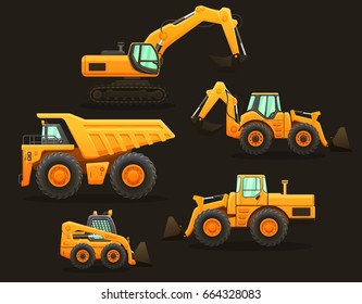 Construction equipment vector isolated set.