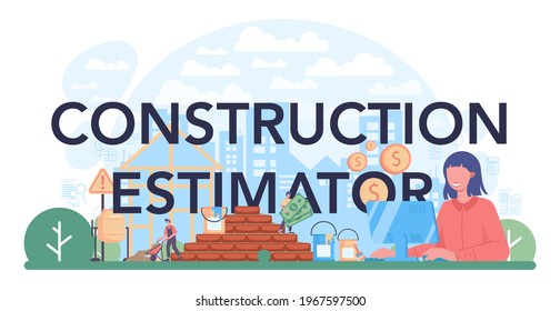 Encabezado tipográfico del estimador de construcción. Servicios de evaluación, bienes