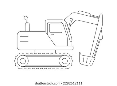 Construction excavation icon. Outline vector illustration isolated on white background. Childish cute construction vehicle for coloring page