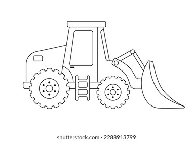 Construction excavation icon. Outline vector illustration isolated on white background. Childish cute construction vehicle for coloring book