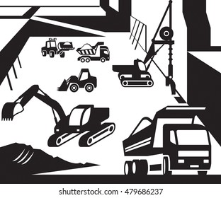 Construction and excavation machinery - vector illustration