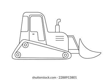 Construction excavation. Outline vector illustration isolated on white background. Childish cute construction vehicle for coloring book