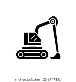 Construction excavator black icon, vector sign on isolated background. Construction excavator concept symbol, illustration 