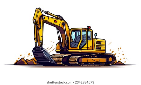 Construction excavator drawing on white background vector