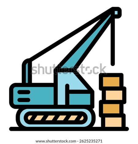 Construction excavator icon. Outline construction excavator vector icon color flat isolated