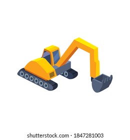 construction excavator isometric style icon design of remodeling working and repairing theme Vector illustration