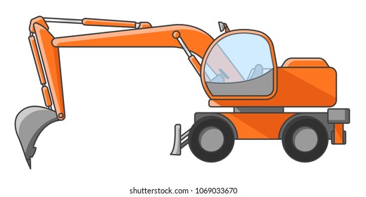 Construction excavator on a white background. Vector illustration, isolated. Flat illustration