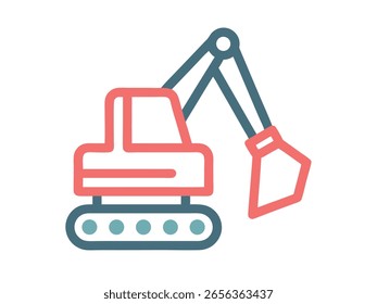 Ilustración vectorial de excavadora de construcción con cubo para construcción y excavación