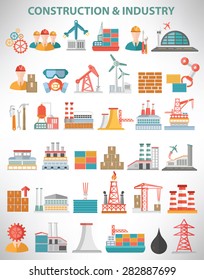 Construction, Factory and industry icon set design. Clean vector.
