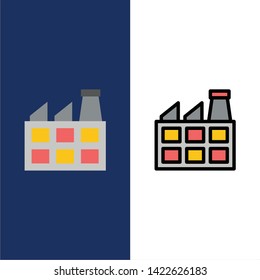 Construction, Factory, Industry  Icons. Flat and Line Filled Icon Set Vector Blue Background