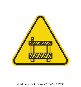 Construction Fence Sign Isolated On White Background. Yellow Triangle Warning Symbol Simple, Flat, Vector, Icon You Can Use Your Website Design, Mobile App Or Industrial Design. Vector Illustration