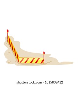 construction fence in yellow and red color that stands on the ground, cartoon illustration, isolated object on white background, vector illustration, eps