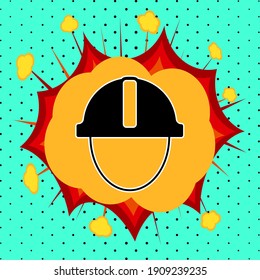 Construction or firefighter helmet sign, pop art explosion, vector illustration for design