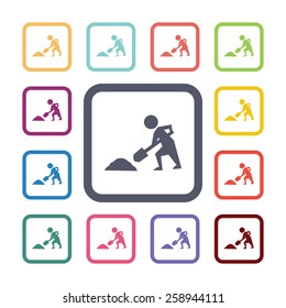 construction flat icons set. Open round colorful buttons. Vector 