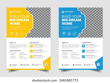 Construction Flyer A4 Template, Corporate construction tools flyer Bundle set, home improvement and repair flyer, Renovation  Flyer