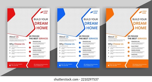construction flyer A4 template, Construction Flyer Template, Design Set, Renovation Flyer Template, flyer, banner, leaflets decoration for printing