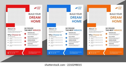 construction flyer A4 template, Construction Flyer Template, Design Set, Renovation Flyer Template, flyer, banner, leaflets decoration for printing