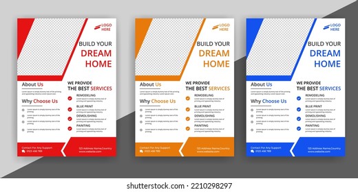 construction flyer A4 template, Construction Flyer Template, Design Set, Renovation Flyer Template, flyer, banner, leaflets decoration for printing