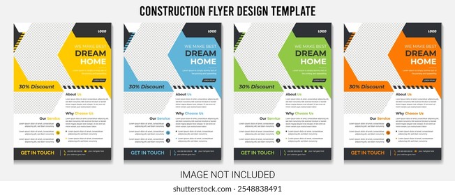 Construction Flyer Design Template With 4 Color.  Construction Renovation Flyer Template Design, Construction Flyer Layout design templates for a business construction company.