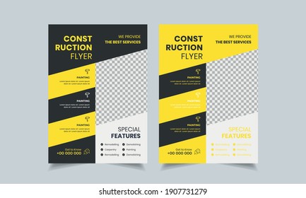 construction flyer design template, home repair flyer, home build color a4 print ready flyer