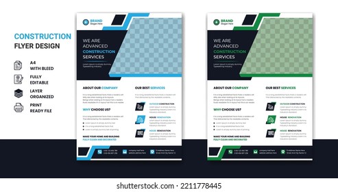Plantilla de volante de construcción | Tapa del folleto de construcción, cartel, pancarta, diseño de folletos