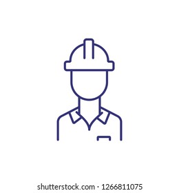 Construction foreman line icon. Contractor, hardhat, leader. Construction concept. Can be used for topics like leadership, engineering, inspection