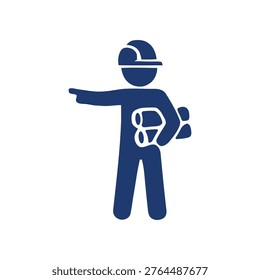 Construction Foreman Pointing Icon | Site Manager Blueprints Vector Symbol
