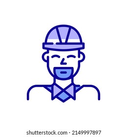 Construction foreman profile picture. Bearded person wearing a hard hat and shirt. Pixel perfect, editable stroke color icon