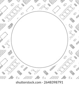 estrutura de construção. doodle ferramenta de construção quadro de círculo. desenho à mão fundo do quadro de construção.