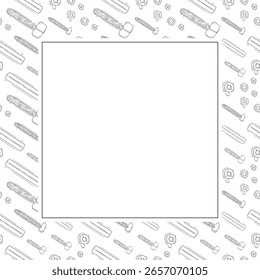 moldura de construção. doodle ferramenta de construção moldura quadrada. mão desenhada moldura de construção fundo. ferramenta de construção fundo